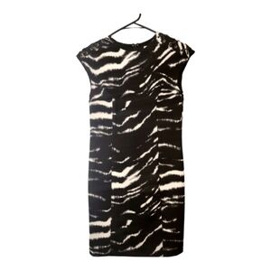 Michael Kors animal print dress with faux leather criss cross sleeves. Size P